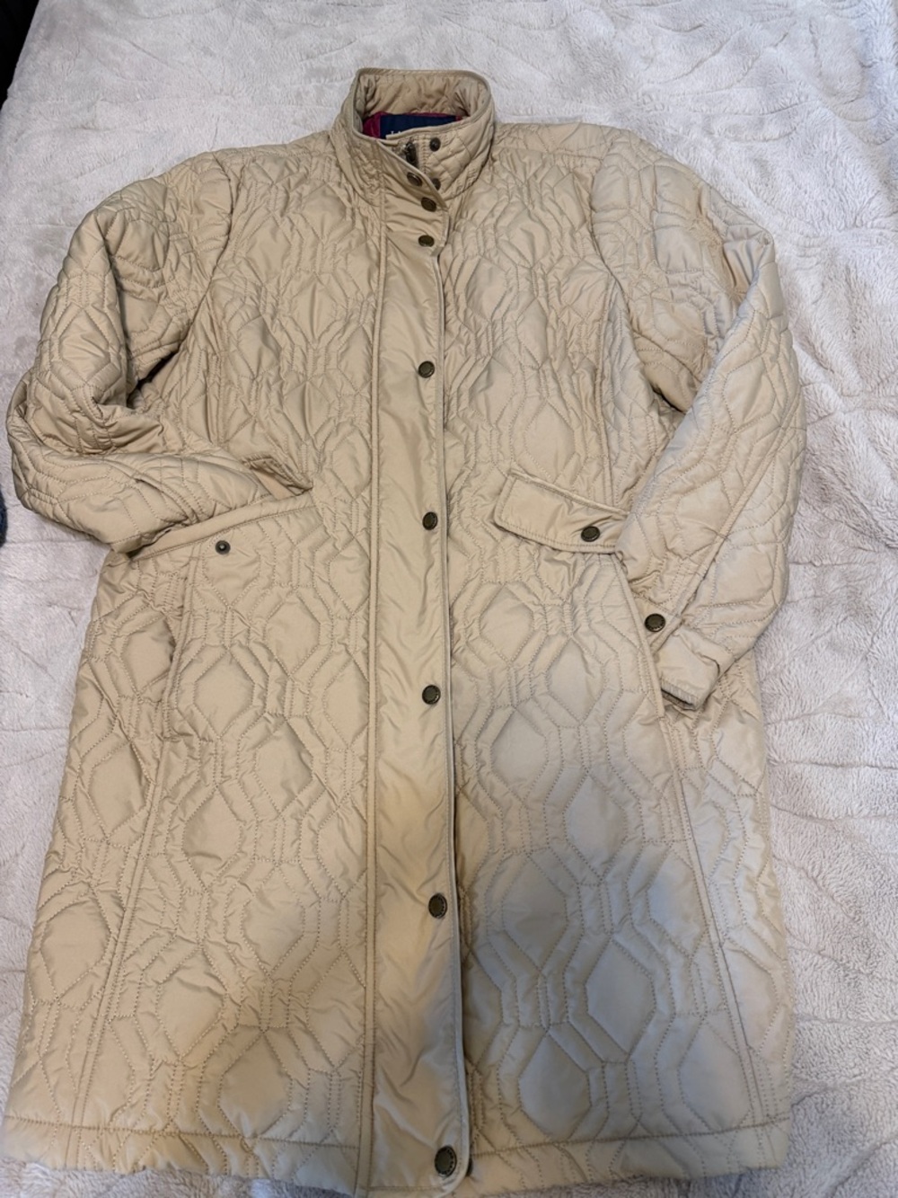 Lands End VTG Large petite L/P quilted tan jacket Primaloft EUC Zip and Buttons - Picture 2 of 10